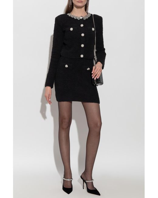 Self-Portrait Black Cardigan With Shimmering Crystals