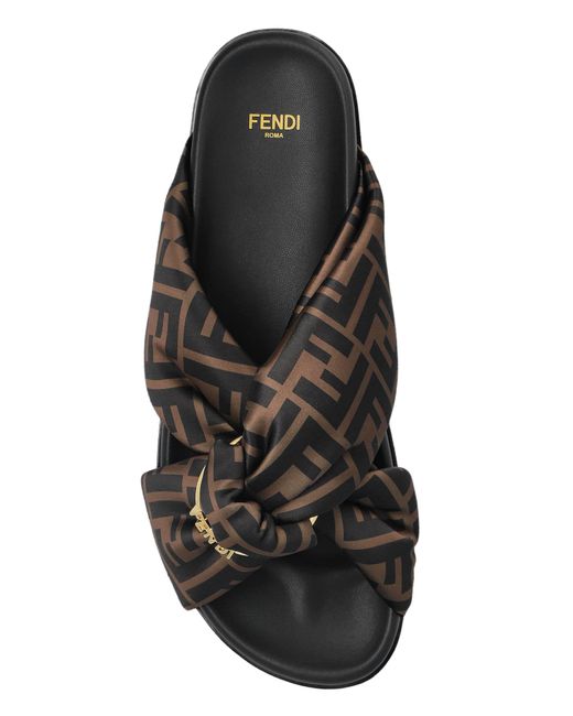 Fendi Black Slides With Logo