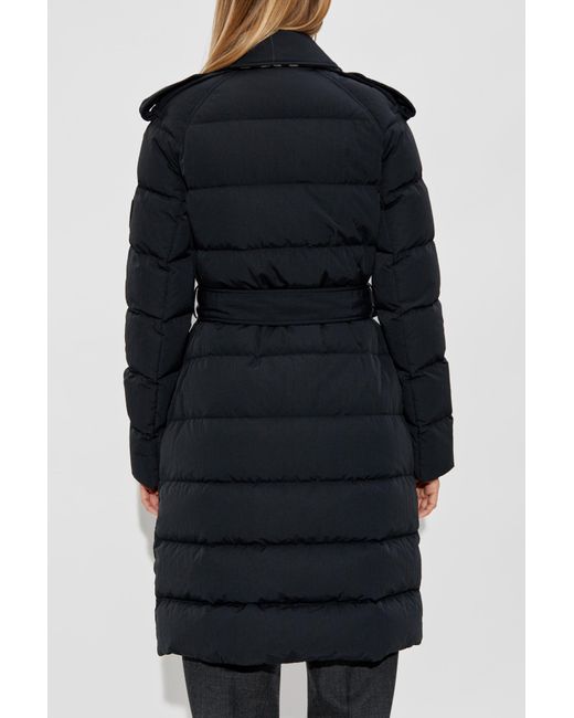 Burberry Blue Down Jacket With Waist Belt