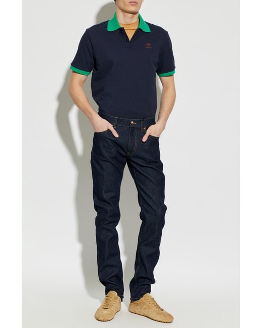 Versace Blue Polo With Embroidered Logo for men