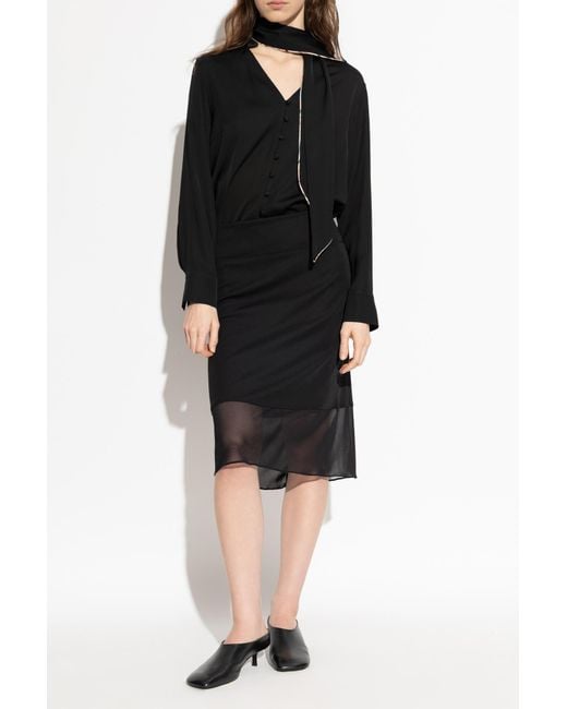 Paul Smith Black Satin Shirt With Decorative Tie