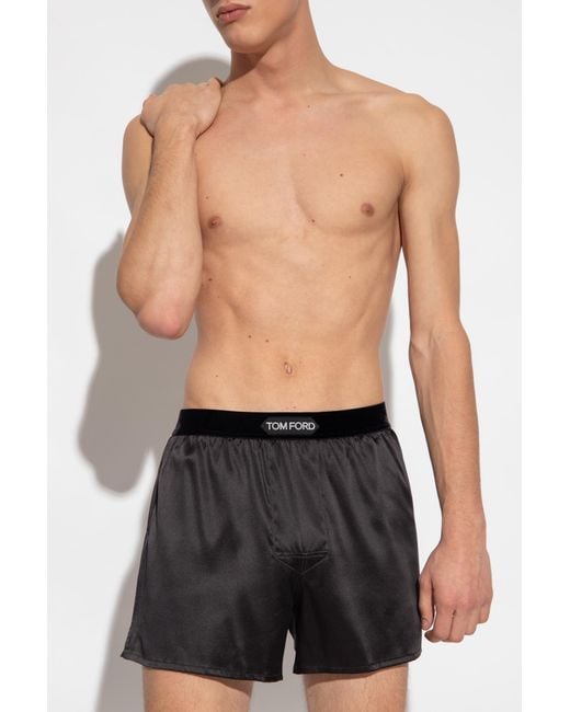 Tom Ford Black Silk Boxers With Logo for men
