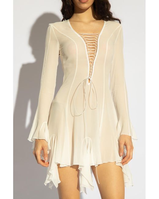 M I S B H V White Dress With Lace-up Detail,