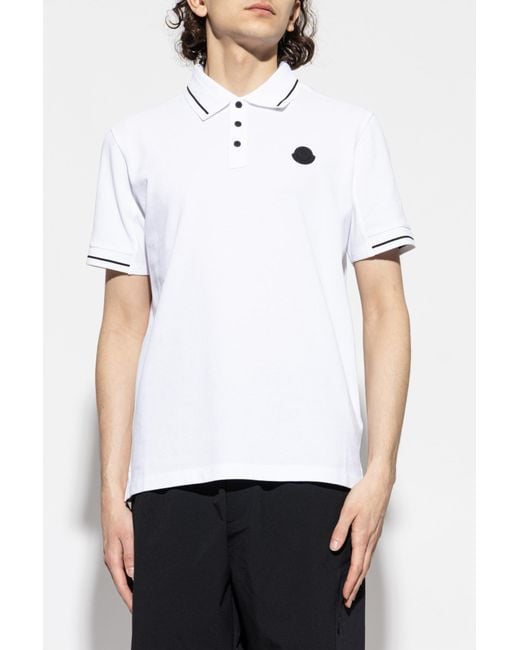 Moncler White Polo With Logo Patch for men