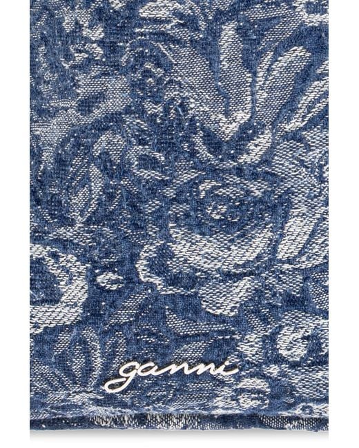 Ganni Blue Denim Waist Bag With Floral Motif