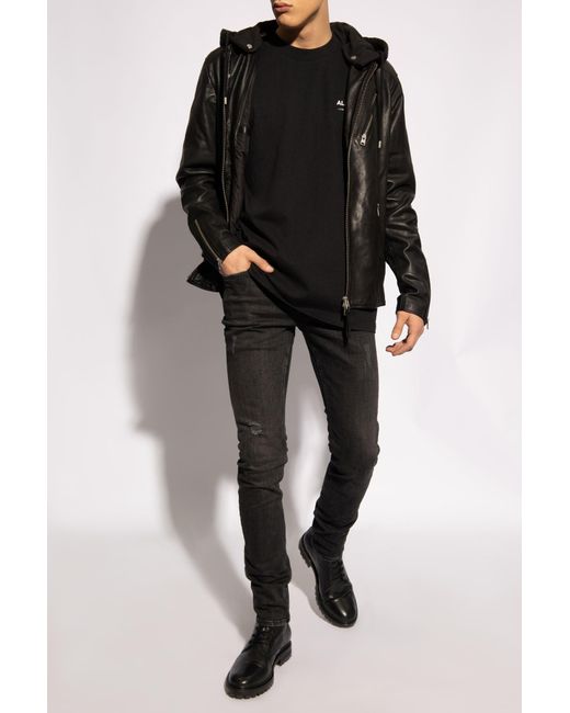 AllSaints Black ‘Harwood’ Leather Jacket for men