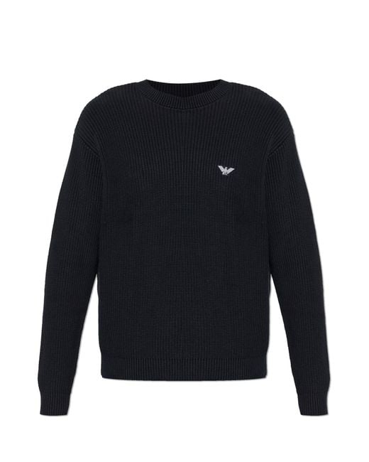 Emporio Armani Blue Sweater With Logo Patch for men