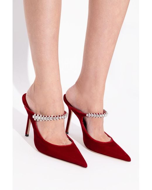 Jimmy Choo Red Heeled Mules "Bing"