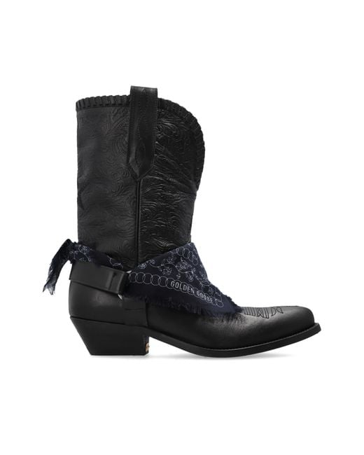 Golden Goose Deluxe Brand Black Heeled Ankle Boots 'Wish Star Low With Threads And Stra'