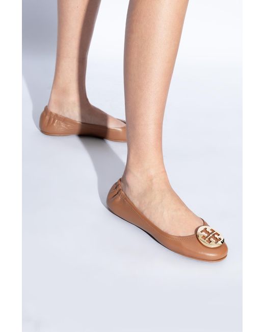 Tory Burch Brown Minnie Travel Ballet W/ Metal Logo (Royal/) Shoes