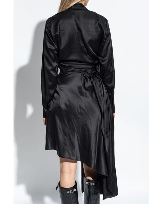 Balenciaga Black Asymmetrically Cut Silk Dress