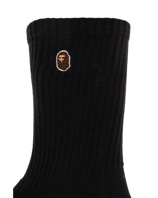 A Bathing Ape Black Socks With Logo for men