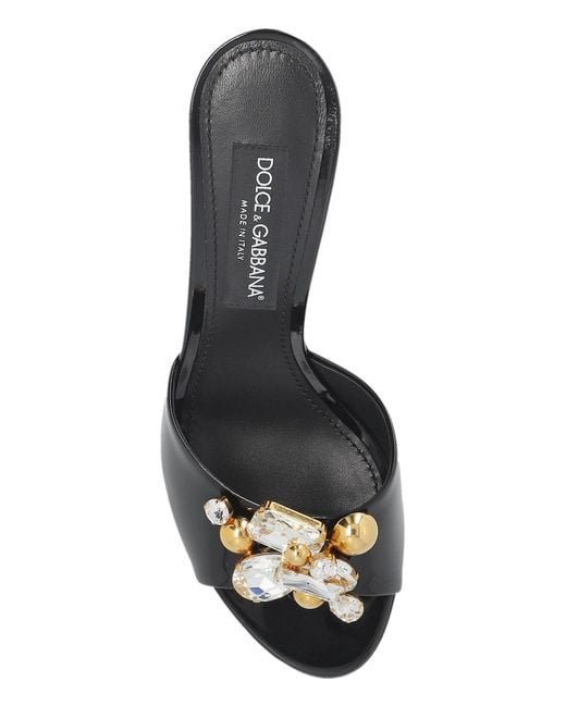 Dolce & Gabbana Black Heeled Mules With An Appliqué