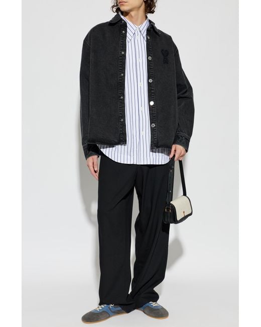 AMI Black Wool Wide-Leg Trousers for men