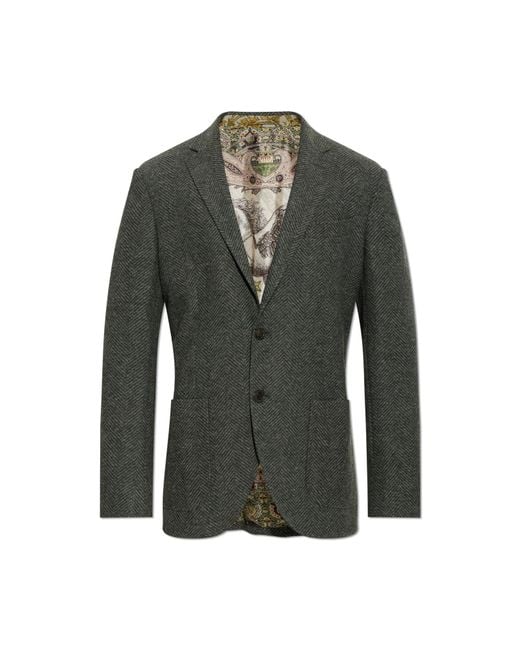 Etro Green Herringbone Pattern Blazer for men