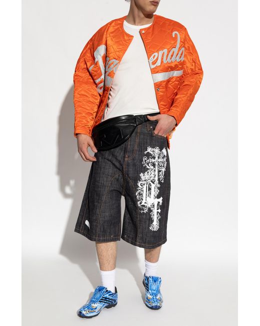PDF Black Denim Shorts With Print for men