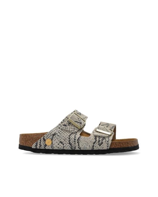 Birkenstock White 'Arizona Rivet Logo' Slides