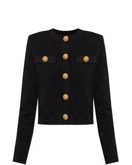 Balmain Black Cardigan With Decorative Buttons