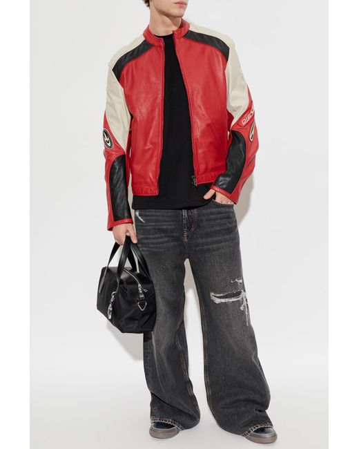 DIESEL Red Leather Jacket 'L-Ahti' for men