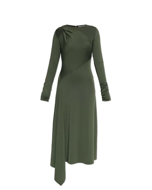 Victoria Beckham Green Asymmetric Dress With Draping