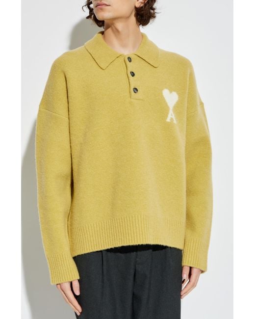 AMI Yellow Polo Sweater With Logo