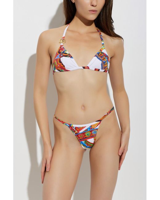Dolce & Gabbana White Two-Piece Swimsuit With 'Carretto' Print