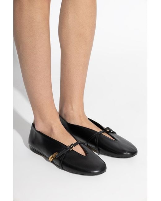 Moschino Black Leather Ballet Flats
