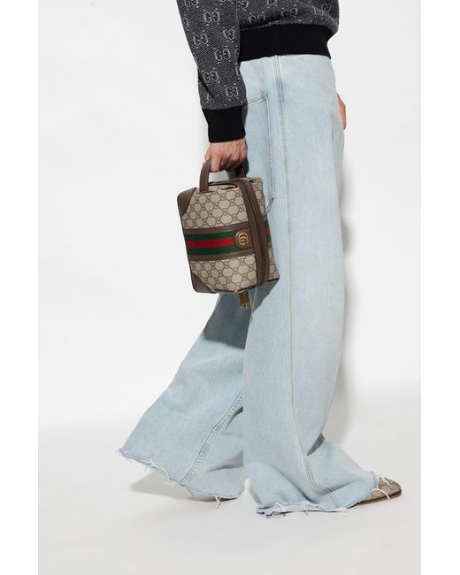 Gucci Wash Bag With Logo in Brown Lyst