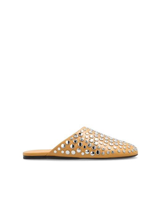 Tory Burch White Leather Slides With Studs