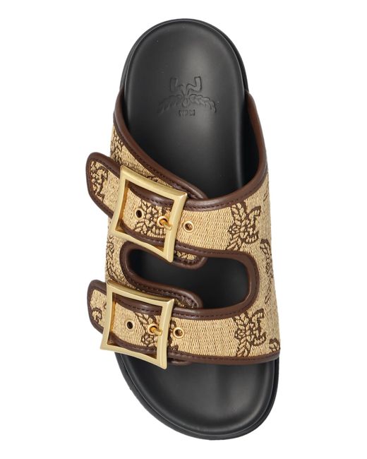 MCM Brown Slides With Visetos Pattern