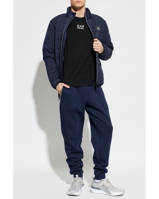 EA7 Blue Quilted Jacket With Stand-Up Collar for men