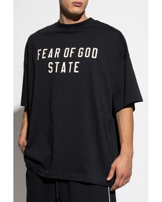 Fear Of God Black T-Shirt With Printed Logo for men