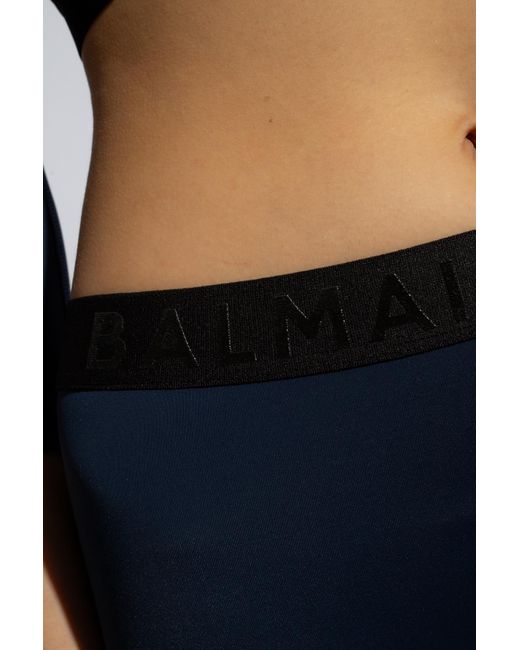 Balmain Blue Cropped Swim Top With Logo