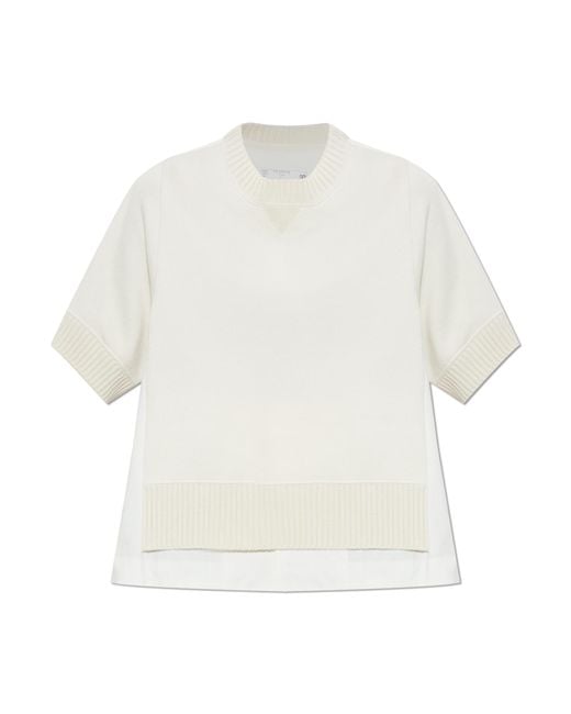 Sacai White Turtleneck Made Of Combined Materials