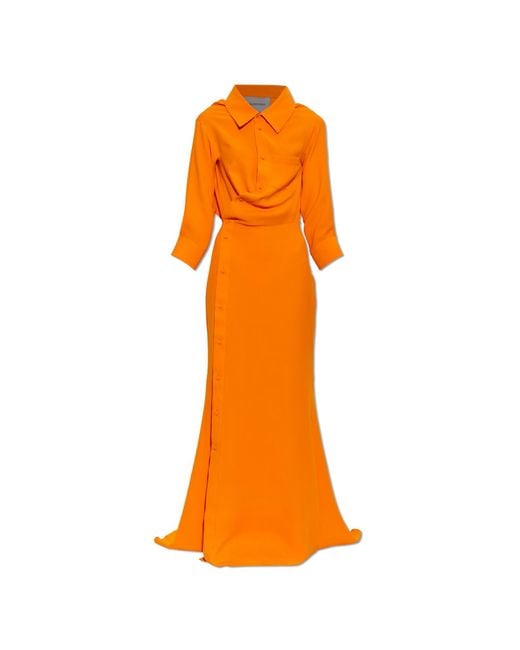 Balenciaga Orange Silk Dress With Long Sleeves