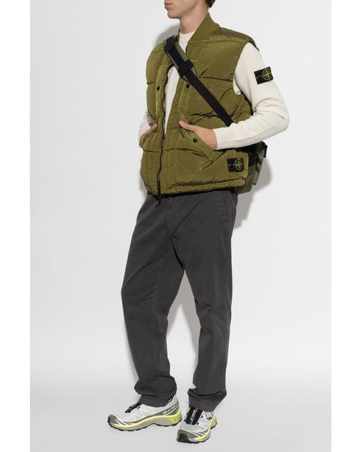 Stone Island Green Quilted Vest With Logo Patch for men