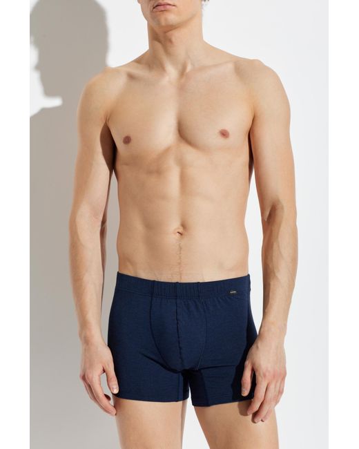 Hanro Blue Boxers With Logo for men