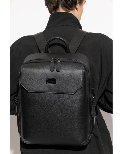 Emporio Armani Black Leather Backpack With Logo Patch for men