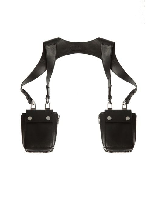 Amiri Black Leather Harness Bag for men