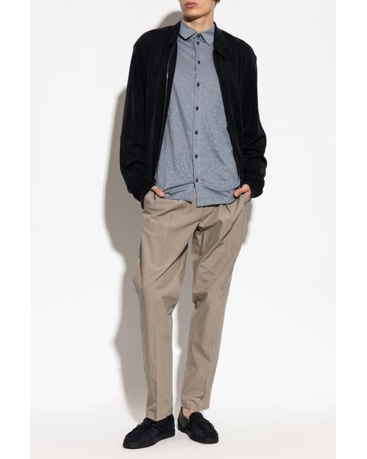 Giorgio Armani Blue Linen Shirt With Pocket for men