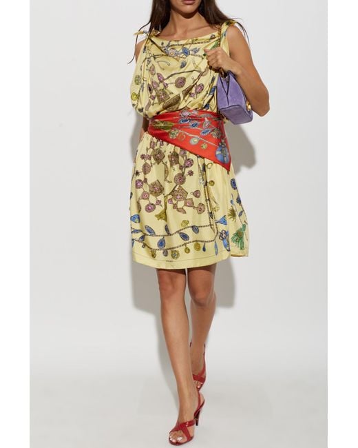 Versace Metallic Silk Dress With "Broken Jewels" Print