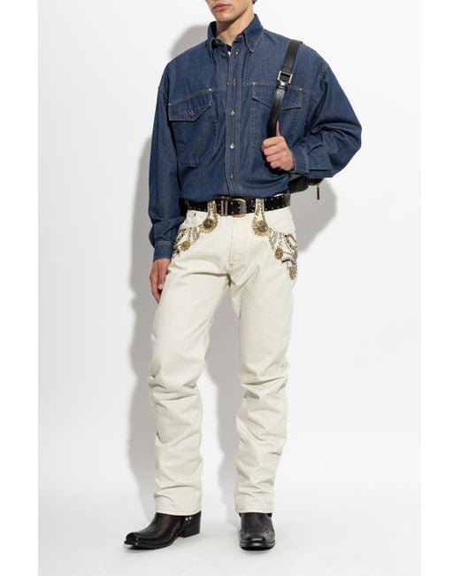 Versace White Jeans With Appliqués for men