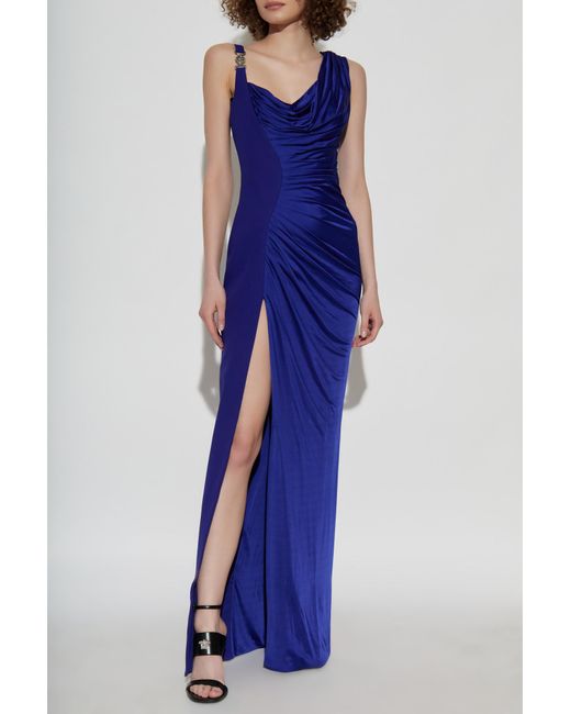 Versace Blue Long Dress With Draping