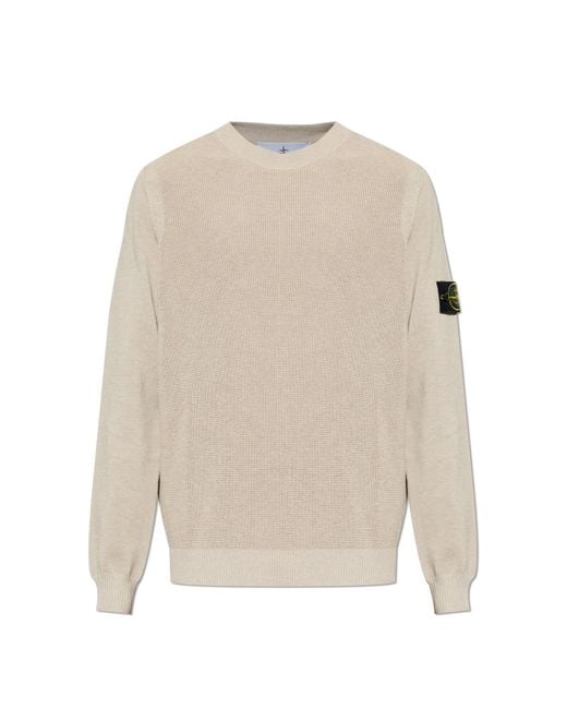 Stone Island White Crew Neck Sweater for men