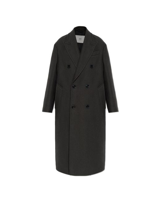 AMI Black Wool Double-Breasted Coat