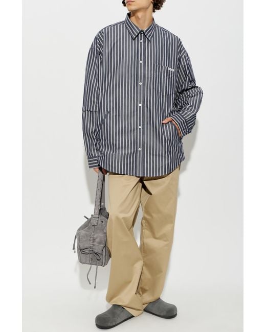 Acne Blue Cotton Shirt With Pocket for men