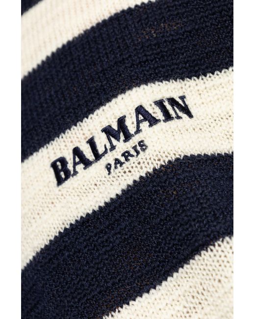 Balmain Blue Wool Turtleneck With Striped Pattern for men