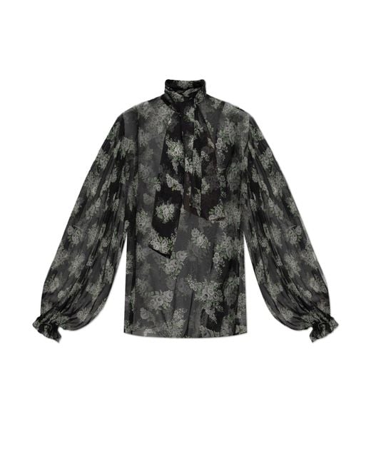 Dolce & Gabbana Black Silk Top With Floral Motif