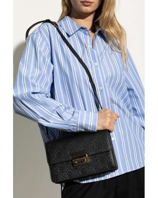 Tory Burch Blue Shoulder Bag 'T Monogram Pebble'