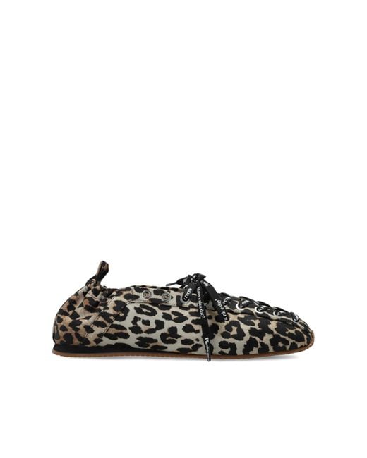 Ganni Black Lace-Up Ballerinas With Animal Print